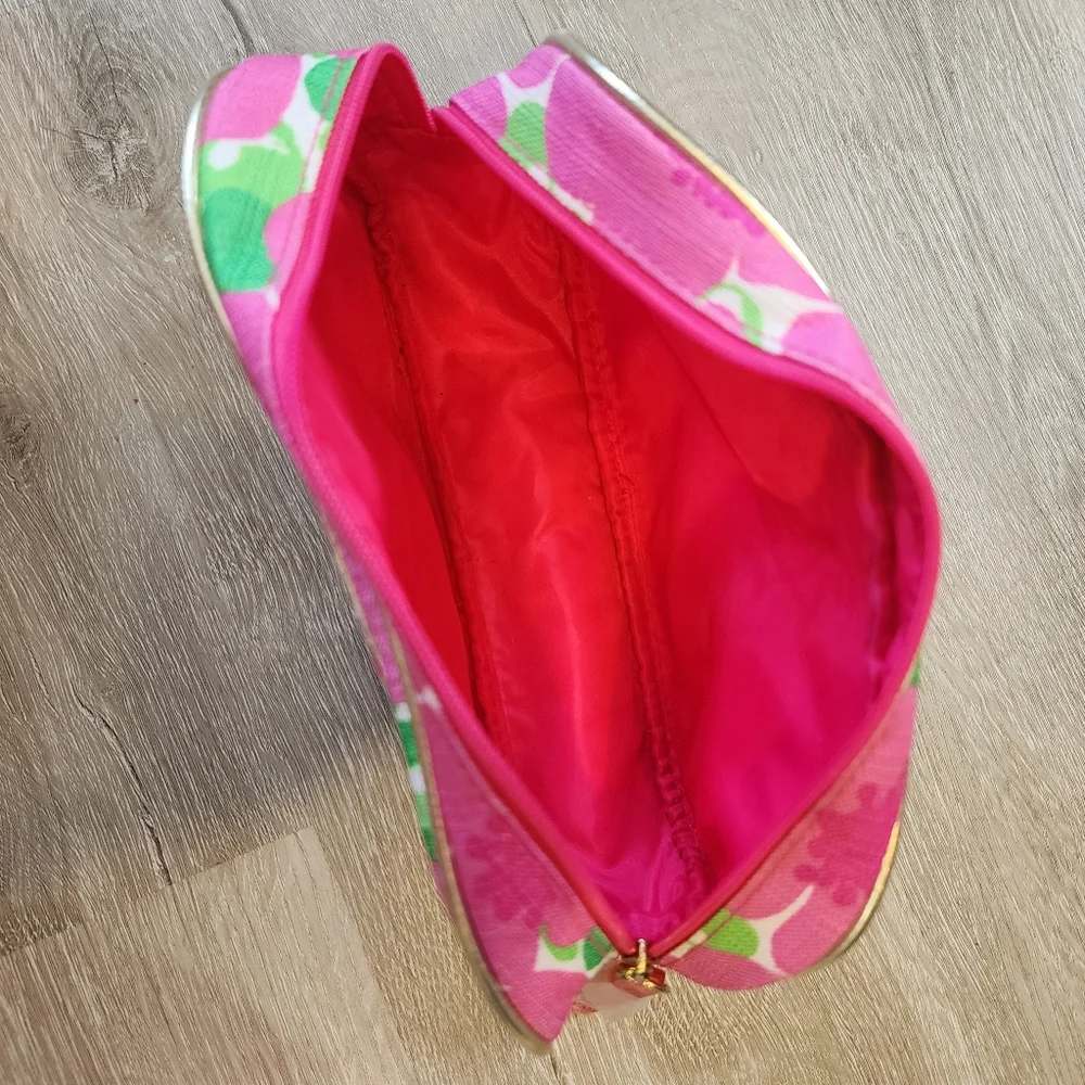 Lilly Pulitzer Estee Lauder Pink and Green Floral Cosmetic Bag